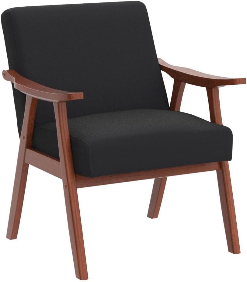 Container Furniture Direct Accent Chair with Microfiber Upholstery and Solid Wood Frame, Classic Mid-Century Modern Living Room Furniture for Extra Seating, Black