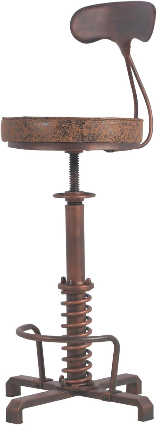 Industrial Bar Stool with Metal Backrest Rustic Coffee Stools with Swivel Leather Seat Vintage Kitchen Island Chair Farmhouse Dining Chairs 24.4-28.3inch Height Adjustable