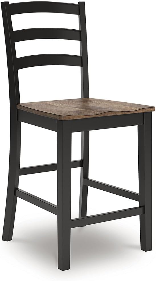 Signature Design by Ashley Wildenauer Farmhouse Armless Ladder Back Counter Height Bar Stool with Footrest, Set of 2, Light Brown & Black