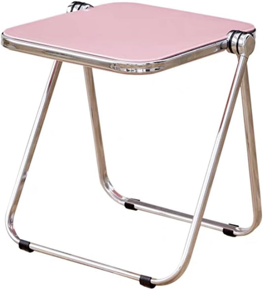 Portable Folding End Table, Lightweight Half-Fold Design for Living Room, Bedroom and Small Spaces, Sturdy Acrylic and Metal Frame with No Assembly Required, Space-Saving Storage (Pink)