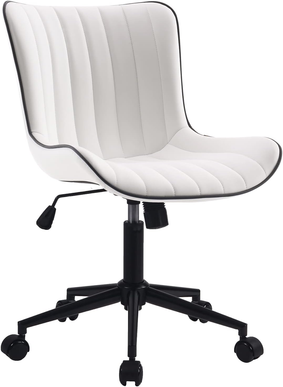 YOUNIKE Home Office Desk Chair with Wheels Armless Vanity Chair with Back Comfy Modern Leather Upholstered Rolling Task Chair Swivel Small Cute Computer Chair No Arms Wide Adjustable Ergonomic White