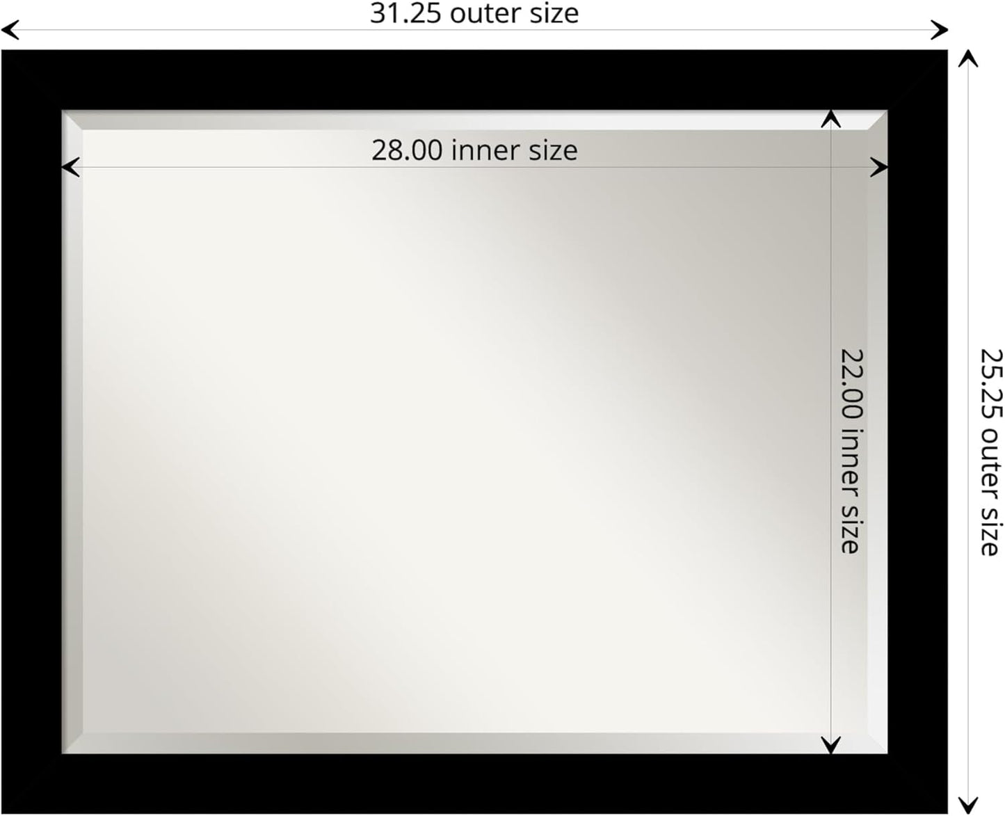 Amanti Art Black Bathroom Mirror for Over Sink, 26x32 Brushed Black Rectangle Vanity Mirror, Large Modern Contemporary Frame, Hangs Horizonally and Vertically, Bathroom Wall Decor, Beveled Edge