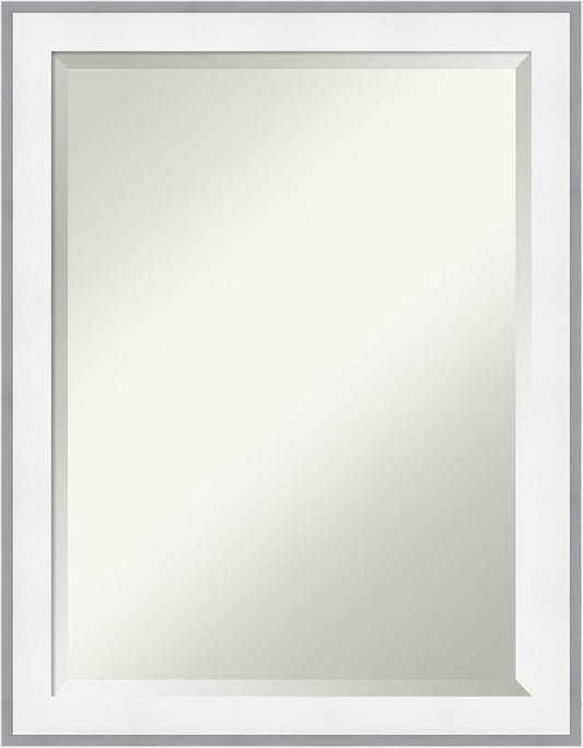 Amanti Art Bathroom Mirror for Over Sink, 27x21 Maya White Silver Rectangle Vanity Mirror, Medium Modern Contemporary Frame, Hangs Horizonally and Vertically, Bathroom Wall Decor, Beveled Edge