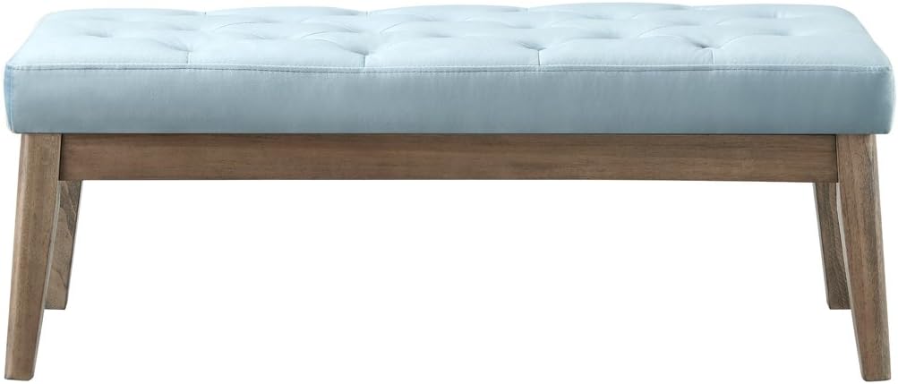 24KF Velvet Upholstered Buttons Tufted Entryway Bench with Solid Wood Leg,Bed Bench Ottoman with Padded Seat,5034-Seaglass