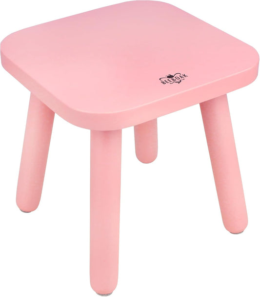 BEE&OAK Wooden Step Stools for Adults, Solid Rubber Wood Non-Slip Step Foot Stool, Heavy Duty 300 lbs One Step Stool for Bedroom, Bathroom, Kitchen (Pink, 9.25" (D) x 9.25"(W) x 8.86"(H))