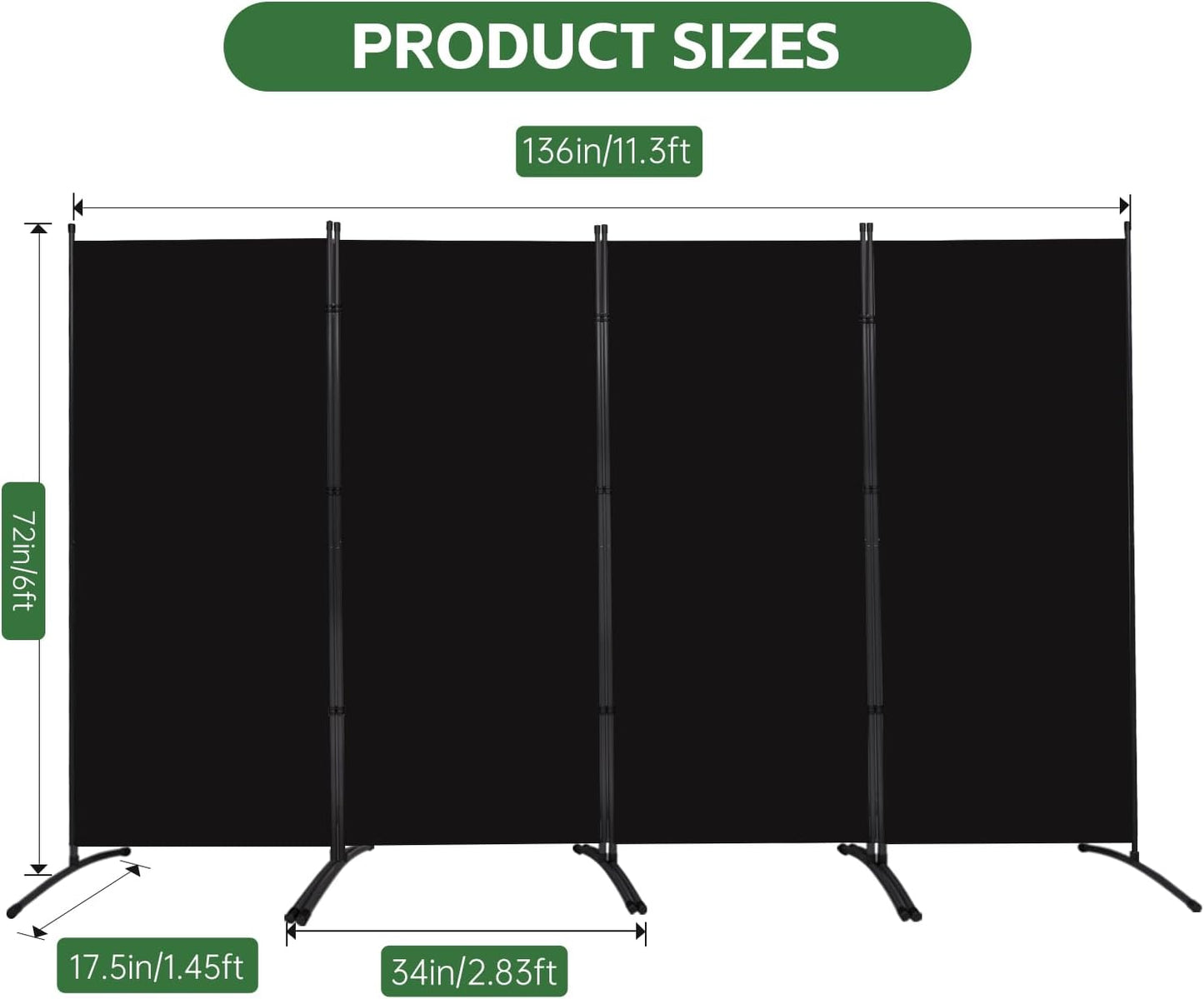 YASRKML Room Divider Folding Privacy Screens, Portable Room Divider Panel 4 Panel Partition Room Dividers Screen, Freestanding Room Partitions and Dividers Fabric Dividers for Room Separation, Black