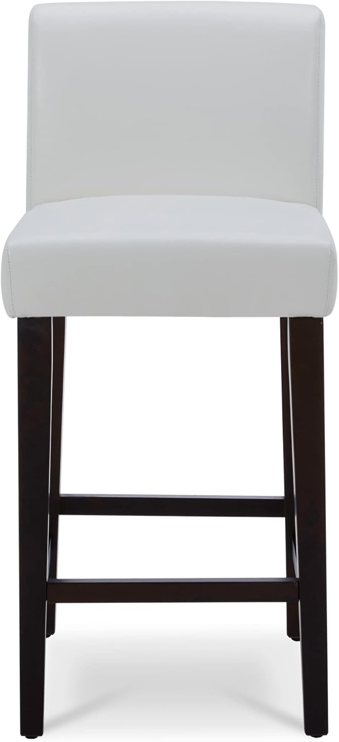CHITA Counter Height Bar Stools Set of 2, 25" H Seat Height Upholstered Barstools, PU Leather in White