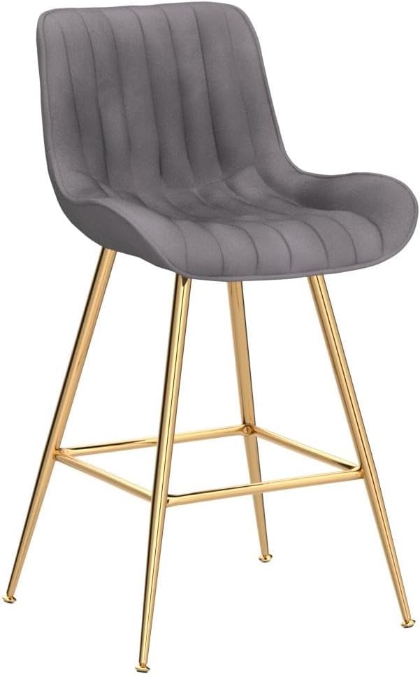 Sidanli Gold Bar Stools, 24” Velvet Barstools, Kitchen Chairs Set of 2 for Counter Height with Back and Footrest, Gray