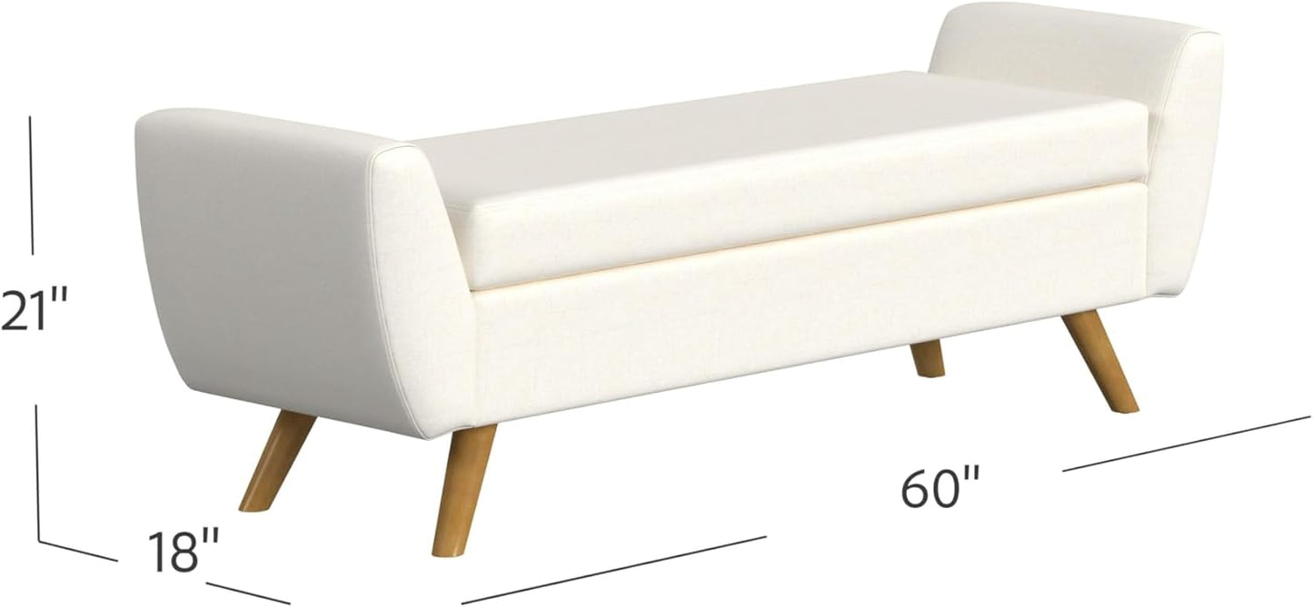 HomePop Modern Storage Bench with Wood Legs |Homepop Home Décor|Bench with Storage for Living Room & Bedroom - Cream Woven