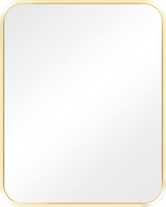 Navaris Rectangular Wall Mirror - 40 x 50 cm (16 x 20 in) Wall-Mounted Mirror with Gold Metal Frame - for Living Room Bedroom Bathroom - Horizontal or Vertical