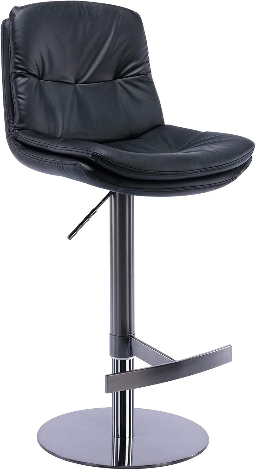 CozyRain Bar Stools Adjustable Stainless Steel Swivel Barstool with Back and Footrest,Modern Faux Leather Upholstered Bar Chairs for Home,Kitchen,Bar, Counter Black/Light Brown (Black)