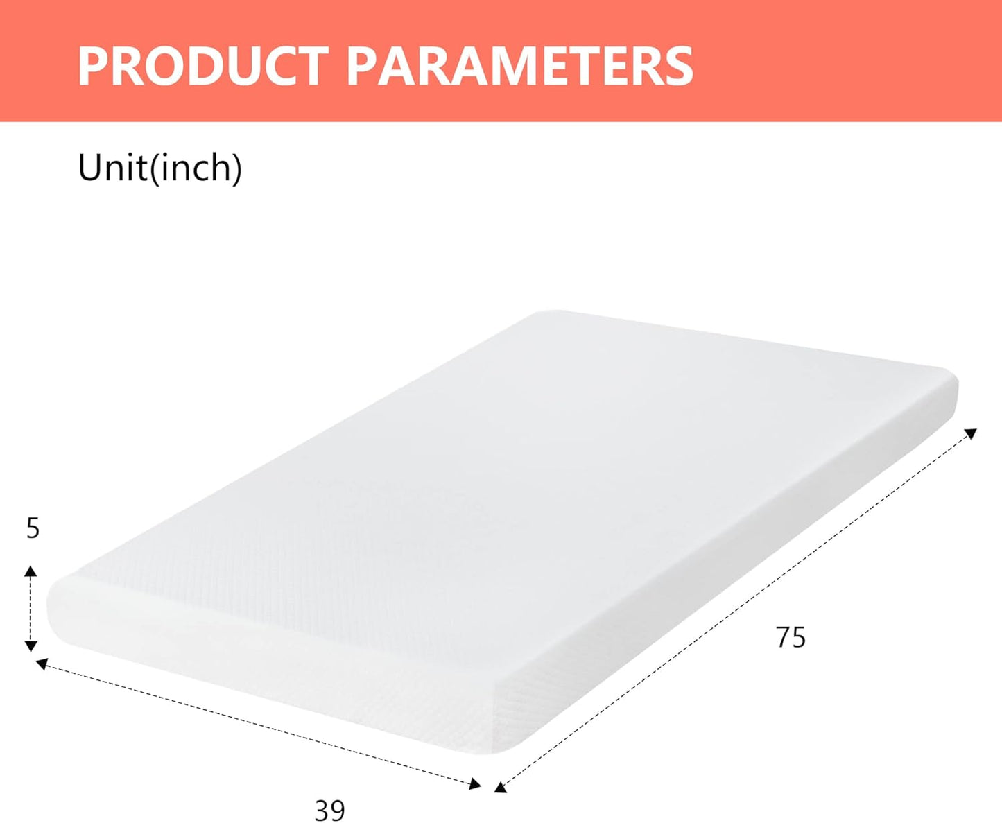 FDW | 5 Inch Twin Mattress | Medium Firm | Gel Memory Foam Mattress | White | Bed in a Box, CertiPUR-US Certified | Pressure Relief, Cooling Ventilated Foam | Washable Removable Cover