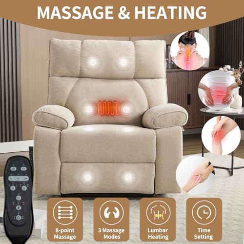 Dual Motor Power Lift Recliner Chair, 8 Positions Vibration Massage Recliner Chair, Chenille Fabric Recliner with Cup Holder, Vibration Massage and Lumbar Heating for Adults and Elderly, Beige