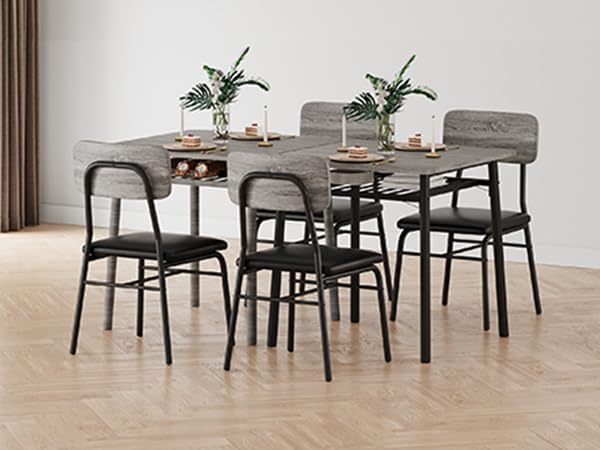 IDEALHOUSE 3-Piece Dining Table Set for 2 with Storage Rack, Wood Kitchen Table with Upholstered Chairs Set of 2, Small Square Table Set with Metal Legs Support, for Dining Room,Living Room