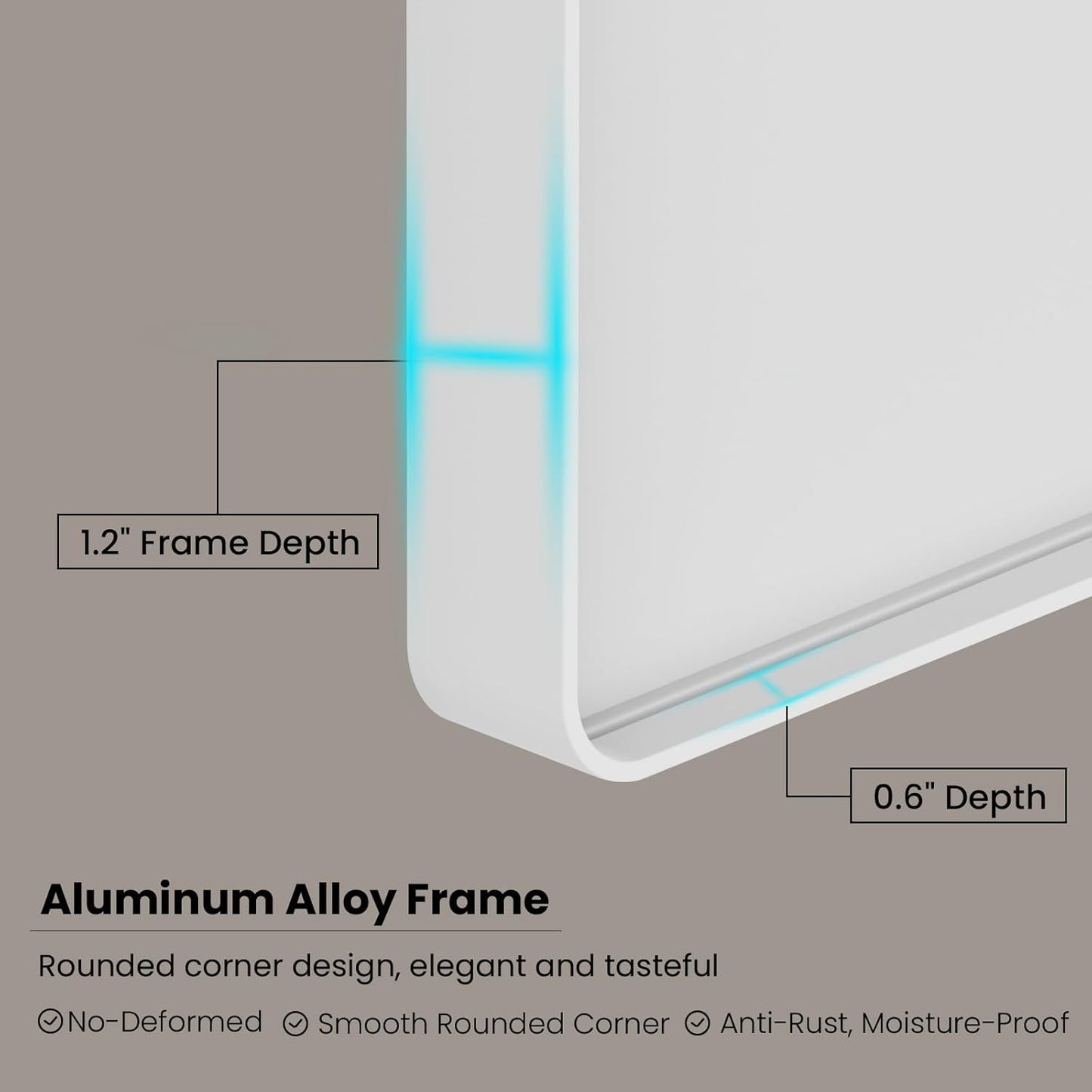 White Bathroom Mirror 72x36 Inch, White Metal Framed Bathroom Mirror for Wall, Rounded Rectangle Matte Bathroom Vanity Mirror, Tempered Glass, Anti-Rust, Horizontal/Vertical