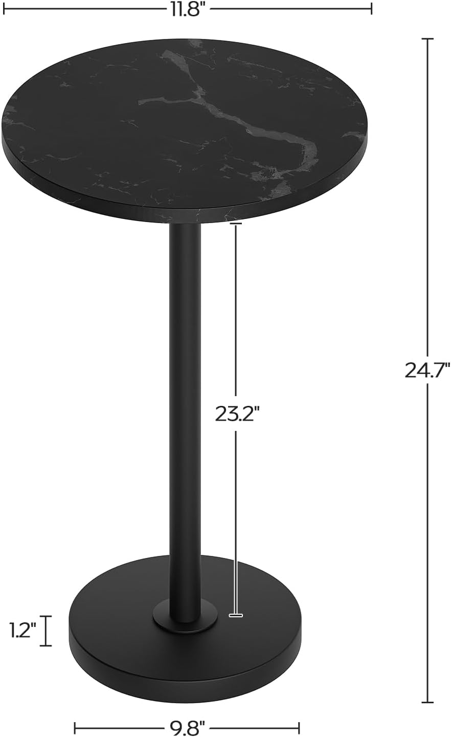 Round Side Table Set of 2, Tall Drink End Table for Small Spaces, Pedestal Style Martini Side Table in Living Room, Bedroom, Dormitory, Marble Black and Black ET30L2BM