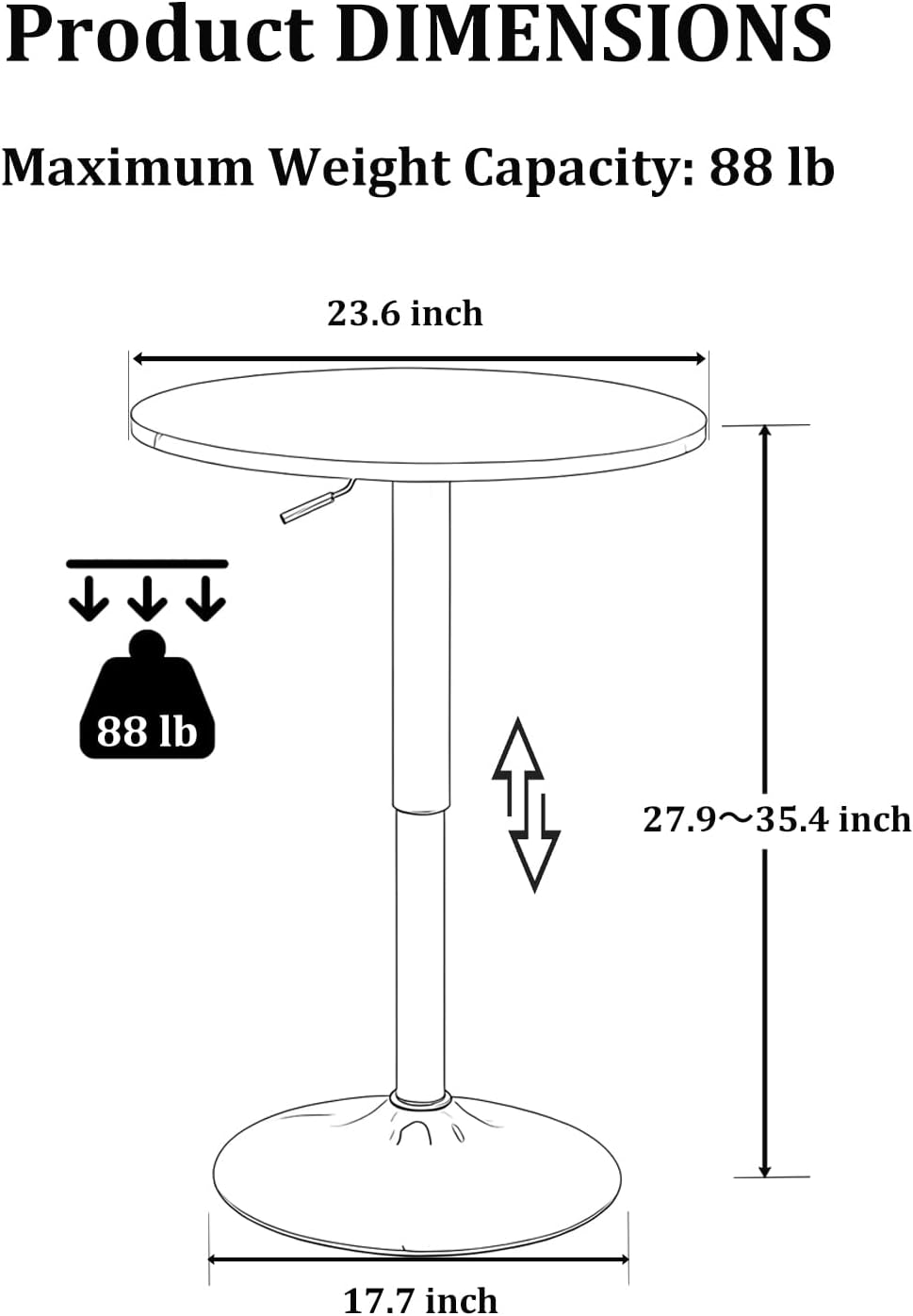 Gold Bar Table Round Cocktail Tables Height Adjustable 27.9''-35.4'' Pub Table with Metal Base Modern Style for Kitchen, Bar, Office & Dining Room Sturdy Stylish