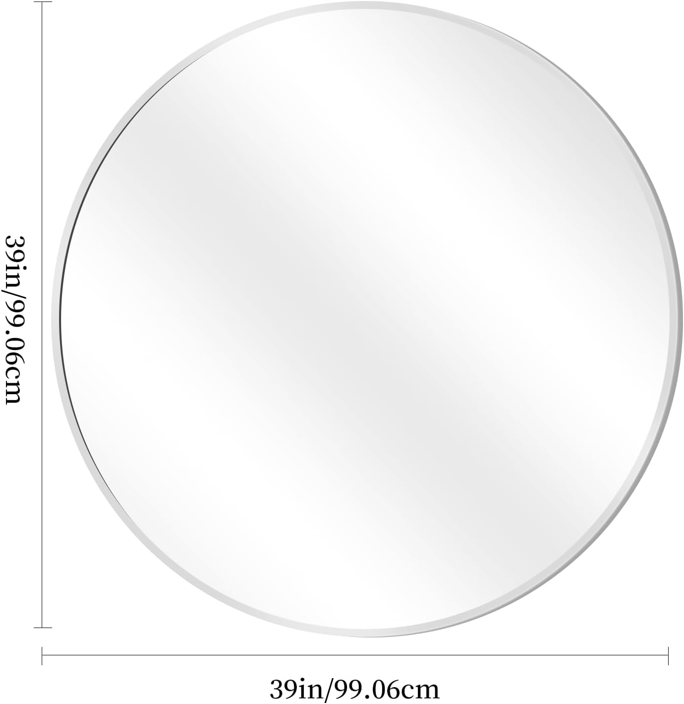 Silver Round Mirror, 39 Inch Wall Mounted Round Mirror, Aluminum Alloy Metal Frame Wall Mirror, Round Bathroom Mirror, Round Mirror for Bathroom, Entryway, Living Room, Large Mirror for Over Sink