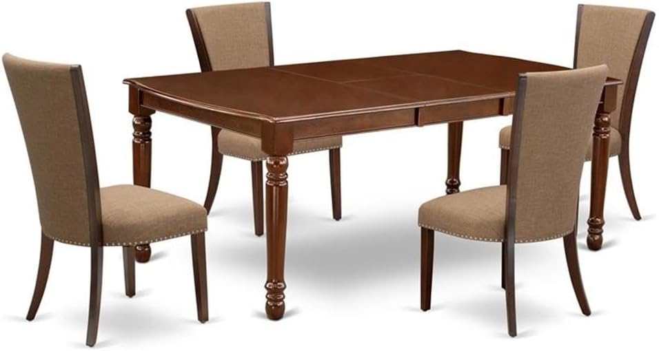 East West Furniture DOVE5-MAH-47 5 Piece Dining Table Set Includes a Rectangle Wooden Table with Butterfly Leaf and 4 Light Sable Linen Fabric Upholstered Chairs, 42x78 Inch, Mahogany
