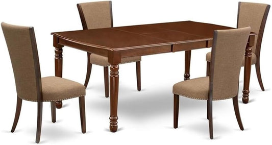 East West Furniture DOVE5-MAH-47 5 Piece Dining Table Set Includes a Rectangle Wooden Table with Butterfly Leaf and 4 Light Sable Linen Fabric Upholstered Chairs, 42x78 Inch, Mahogany