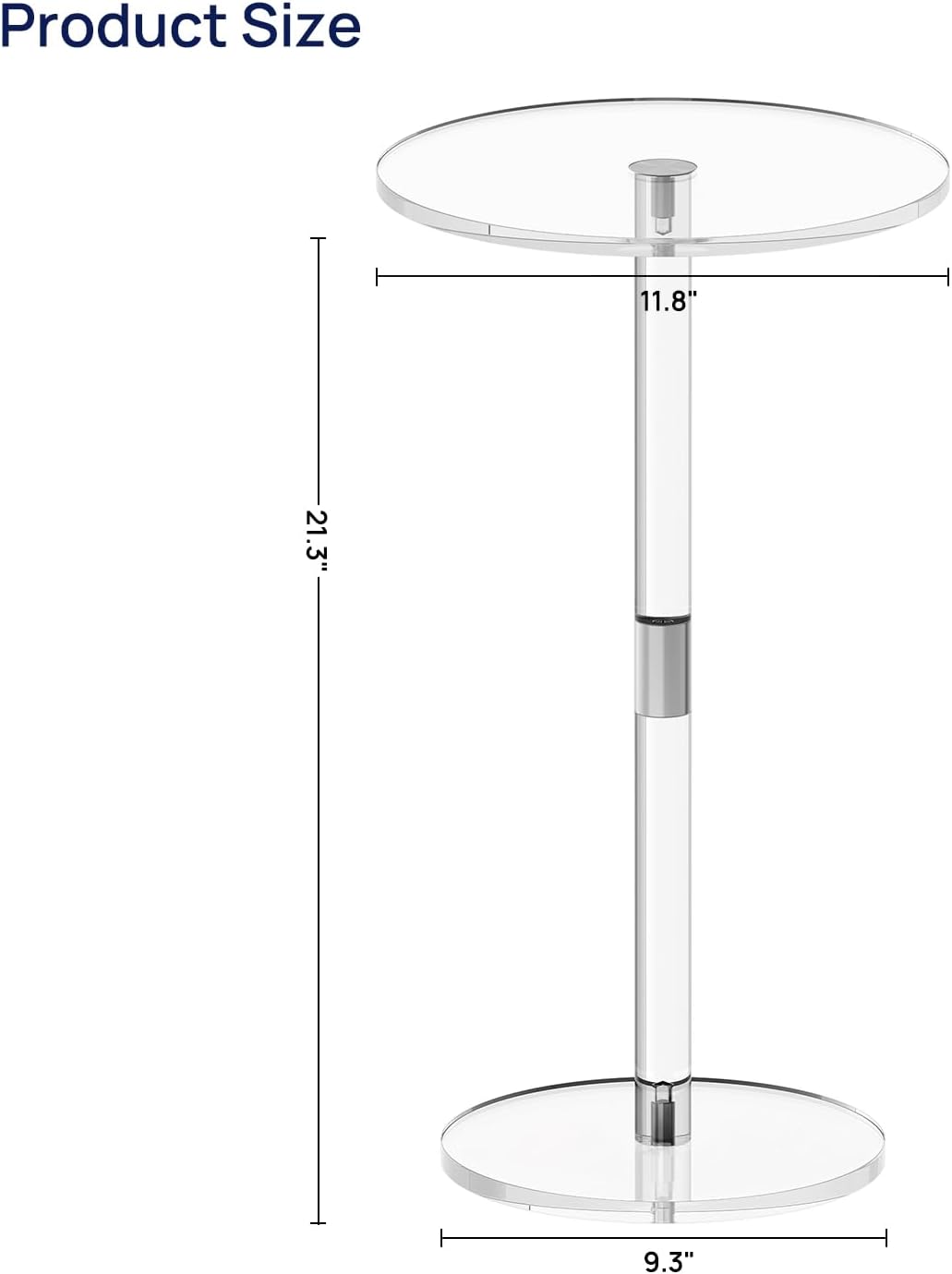 HMYHUM Acrylic Drink Table for Small Spaces, 11.8" L x 11.8" W x 21.3" H, Clear Pedestal Side Table for Living Room, Round, Easy Assembly