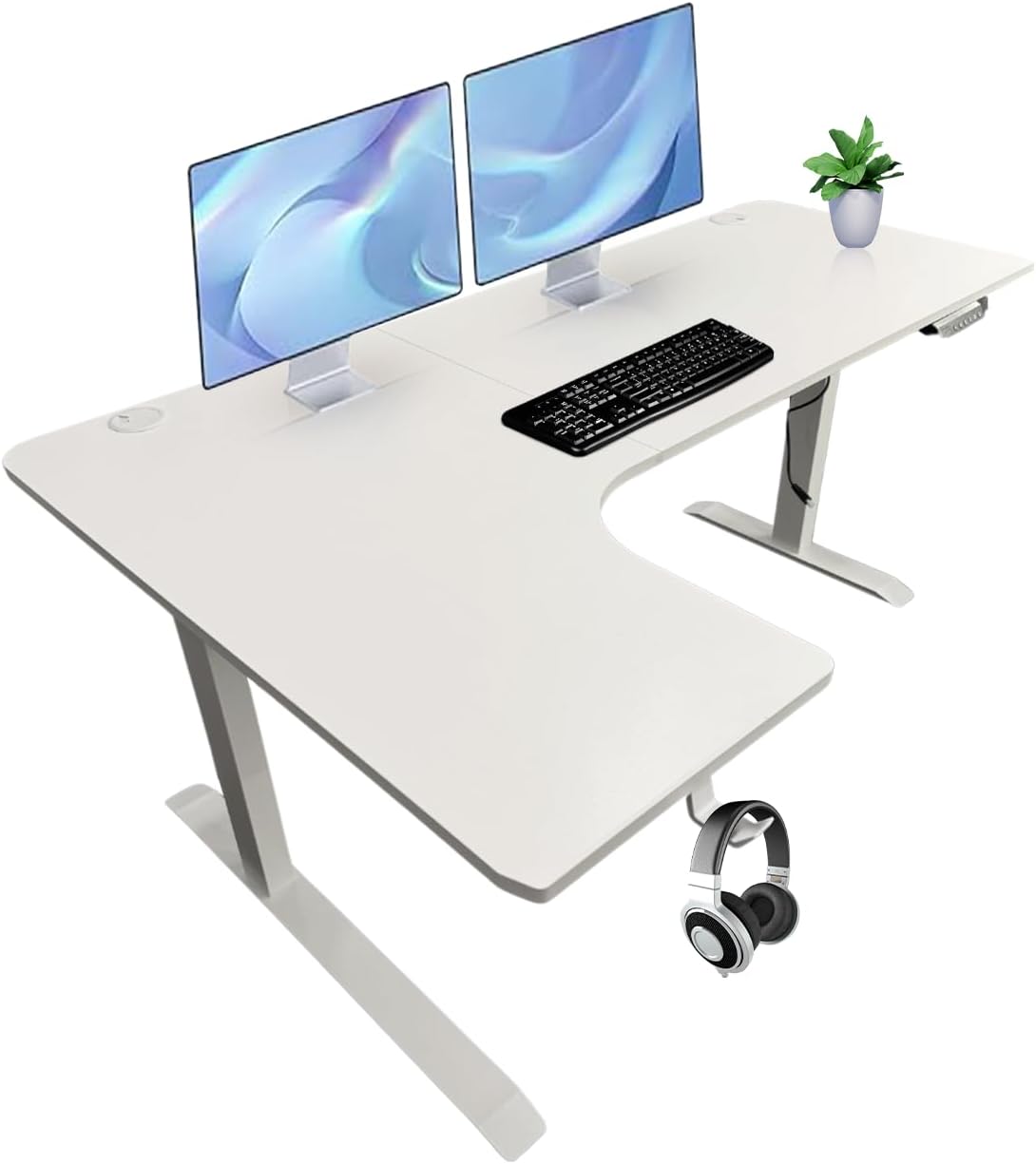 63 x 24 Inch Electric Standing Desk L Shaped Corner Height Adjustable Ergonomic Workstation Computer Desk (Left Corner, White Top and Frame)