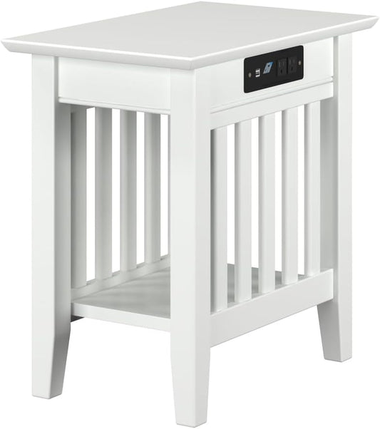 AFI, Mission Chair Side Table with Charging Station, White