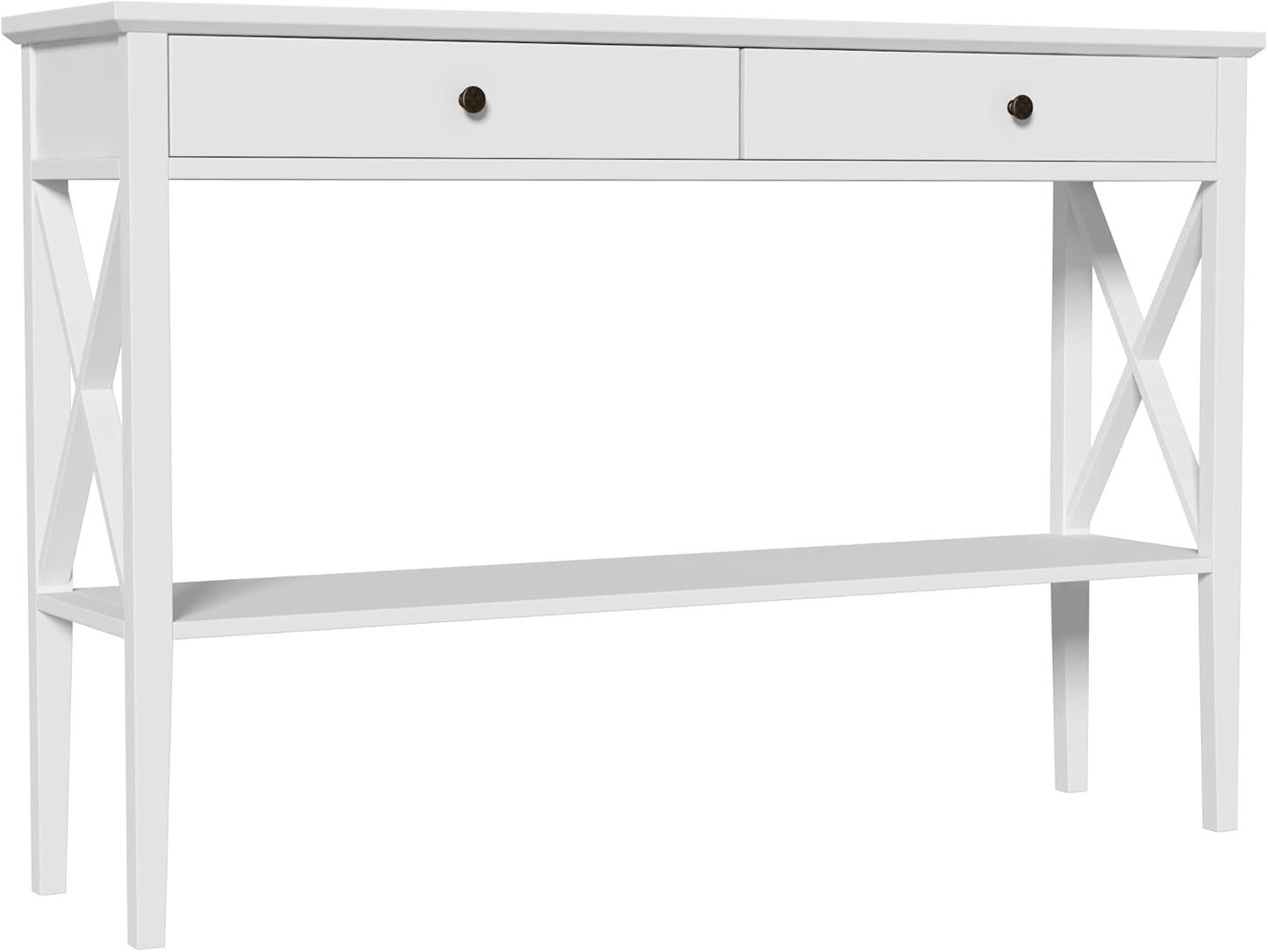 ChooChoo 47" Console Table with Drawers, Narrow Wood Accent Sofa Table Entryway Table with Storage Shelf for Entryway, Front Hall, Hallway, Living Room, White
