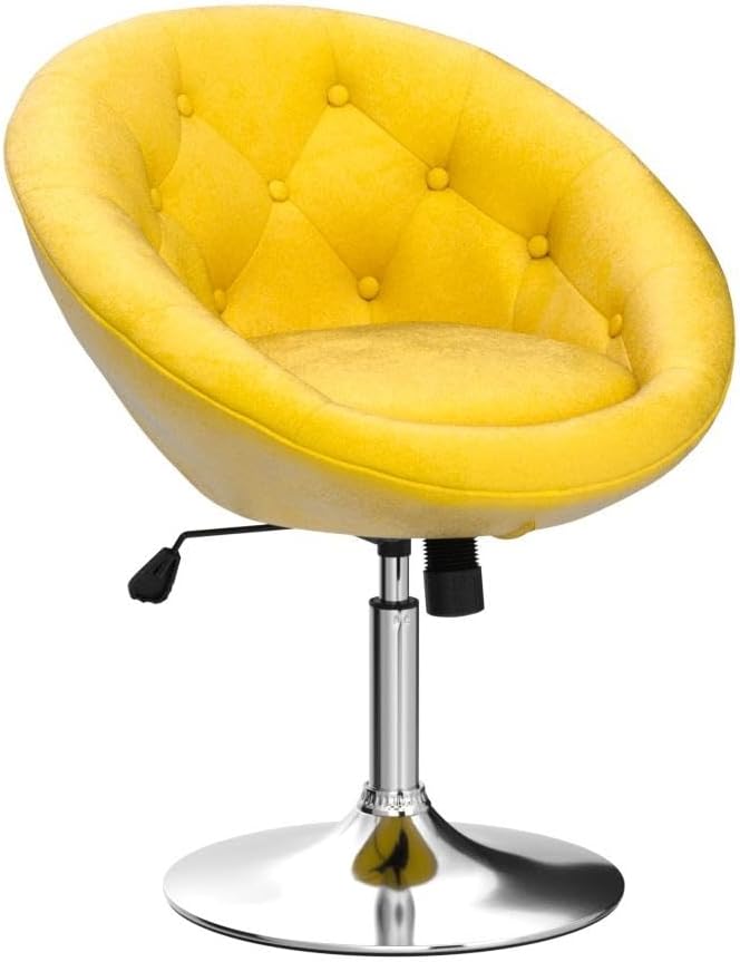 Roundhill Furniture Noas Velvet Upholstered Tufted Back Swivel Accent Chair, Yellow