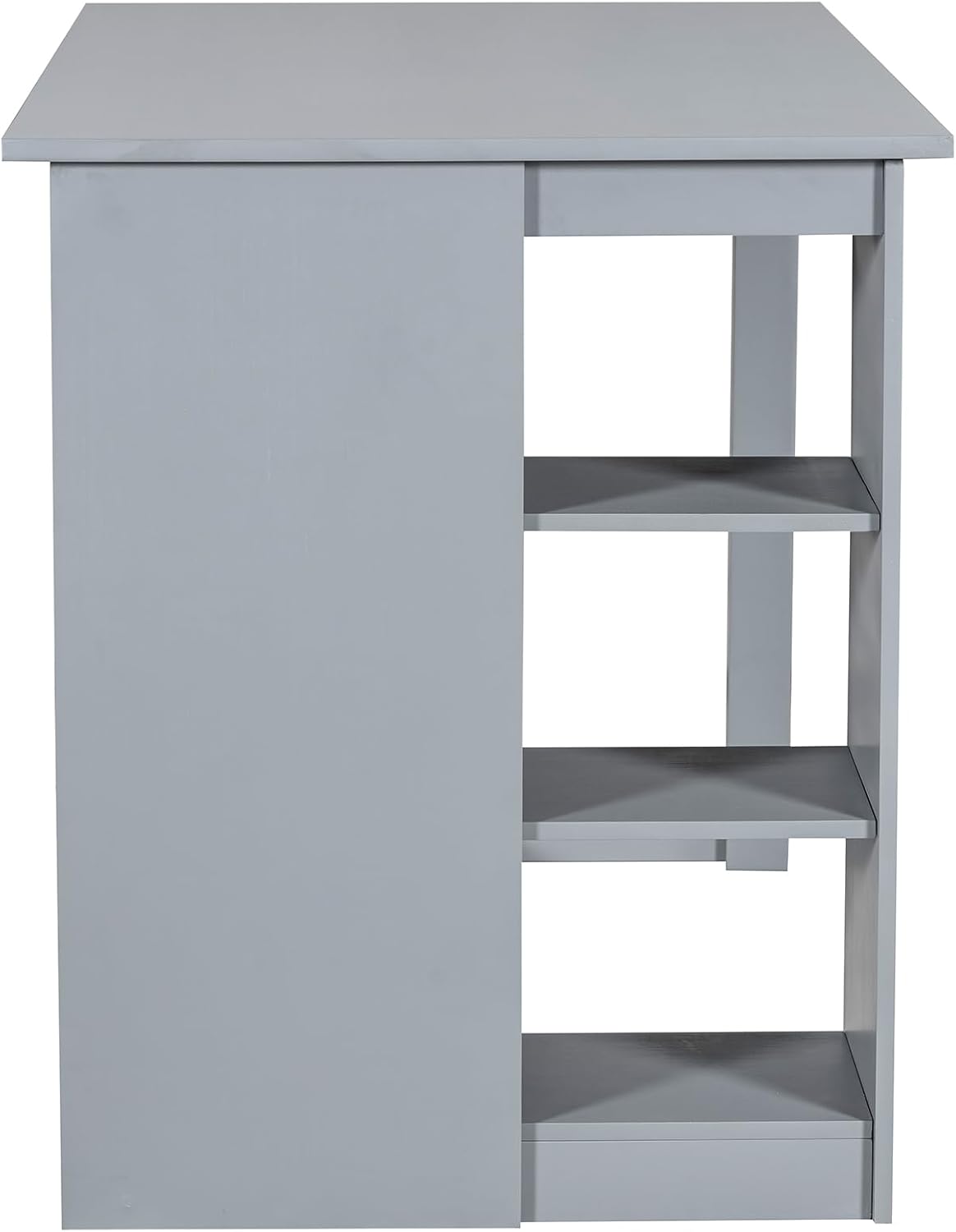 Merax 5 Piece Solid Wood Farmhouse Counter Height Dining Table Set with 3-Tier Storage Shelves,and 4 Upholstered Dining Chairs,Gray