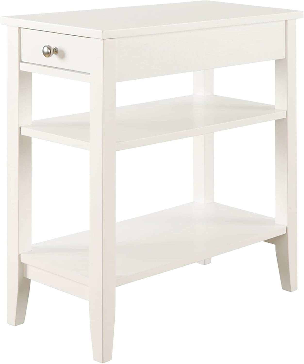 Convenience Concepts American Heritage Chairside End Table with Drawer 23.5" - Classic Living Room Table with Storage Shelf, Bedroom Nightstand, White