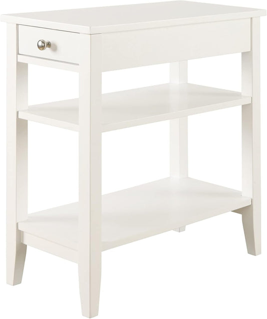 Convenience Concepts American Heritage Chairside End Table with Drawer 23.5" - Classic Living Room Table with Storage Shelf, Bedroom Nightstand, White