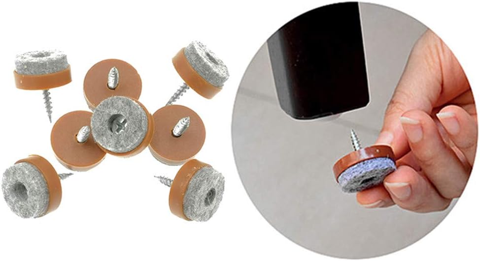 ALIMITOPIA 40pcs Screw-on Furniture Felt Pad Chair Glide Slider Hardwood Floor Protector for Wooden Leg Feet of Chair Table Furniture(Φ24mm or 0.95";Brown)