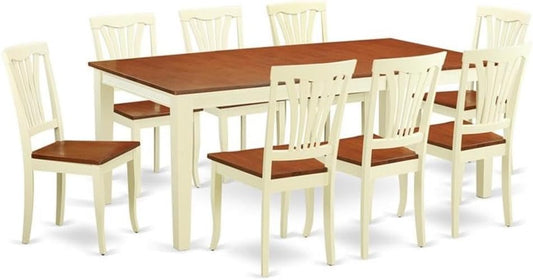 East West Furniture QUAV9-WHI-W 9 Piece Modern Dining Table Set Includes a Rectangle Wooden Table with Butterfly Leaf and 8 Dining Room Chairs, 40x78 Inch, Buttermilk & Cherry