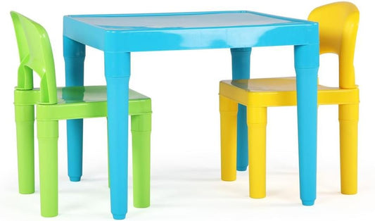 Humble Crew Kids Table and 2 Chair Set, Aqua Table with Chairs - Sturdy Toddler Activity Table for Playtime, Arts, Crafts, Reading, and More - 5-Piece Children’s Furniture for Daycare Playroom