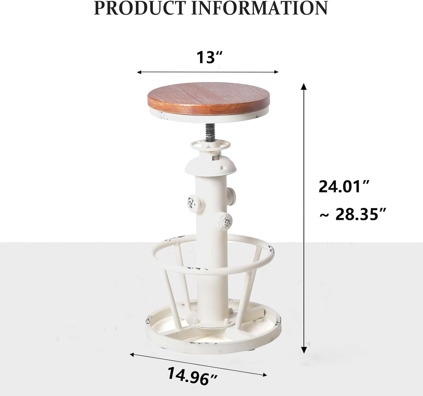 Topower Aged Antique Industrial Round Bottom Adjustable Height Cafe Coffee Retro Vintage Stylish Water Pipe Design Pub Kitchen Bar Stool (Antique White, Wooden Top)