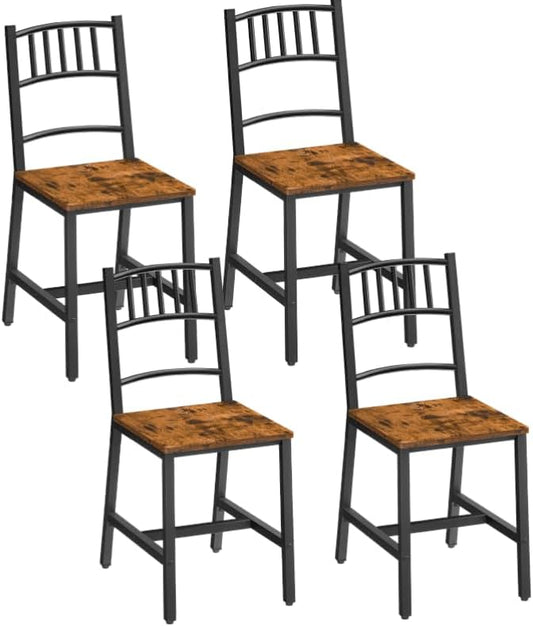 HOOBRO Kitchen Chairs Set of 4, Wooden Dining Room Chairs with Metal Frame, Dining Chair with Back, Easy to Assemble, Farmhouse Dining Chair for Living Room, Rustic Brown and Black BF39CDP401