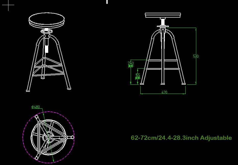Modern Bar Stools Industrial Set of 2 Bar Stool Stool Farmhouse Kitchen Dining Chairs Swivel Wooden Top Rustic Shop Stools 24.4-28.3inch Height Adjustable