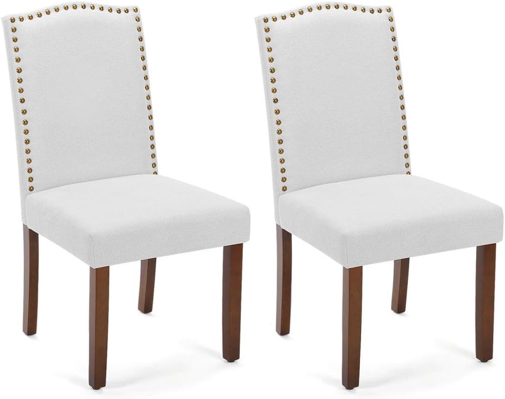 Kitchen Chairs Set of 2 Modern Upholstered Fabric Seat with Nailhead Trim and Ergonomic Lumbar Support for Living Room and Rustic Farmhouse Dining Area, Grey