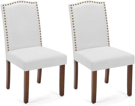 Kitchen Chairs Set of 2 Modern Upholstered Fabric Seat with Nailhead Trim and Ergonomic Lumbar Support for Living Room and Rustic Farmhouse Dining Area, Grey