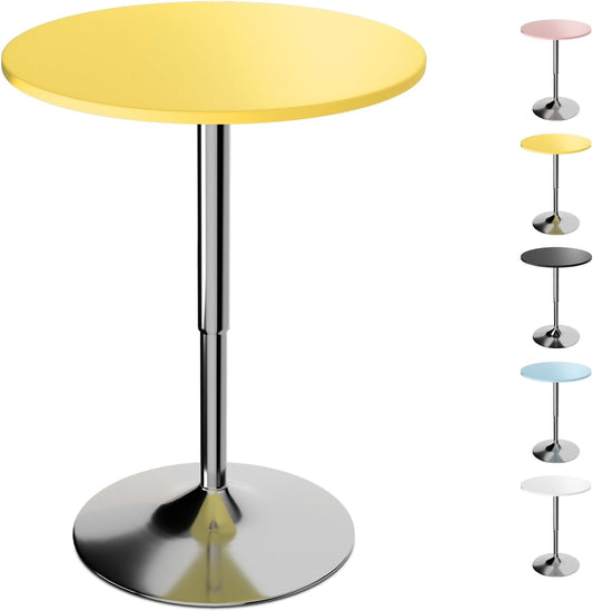 Athena Collection Bar Table with Swivel Top, Round Bistro Pub Bar Height Cocktail Table with Height Adjustable top and Metal Silver Base for Home Outdoor Party Event, Yellow