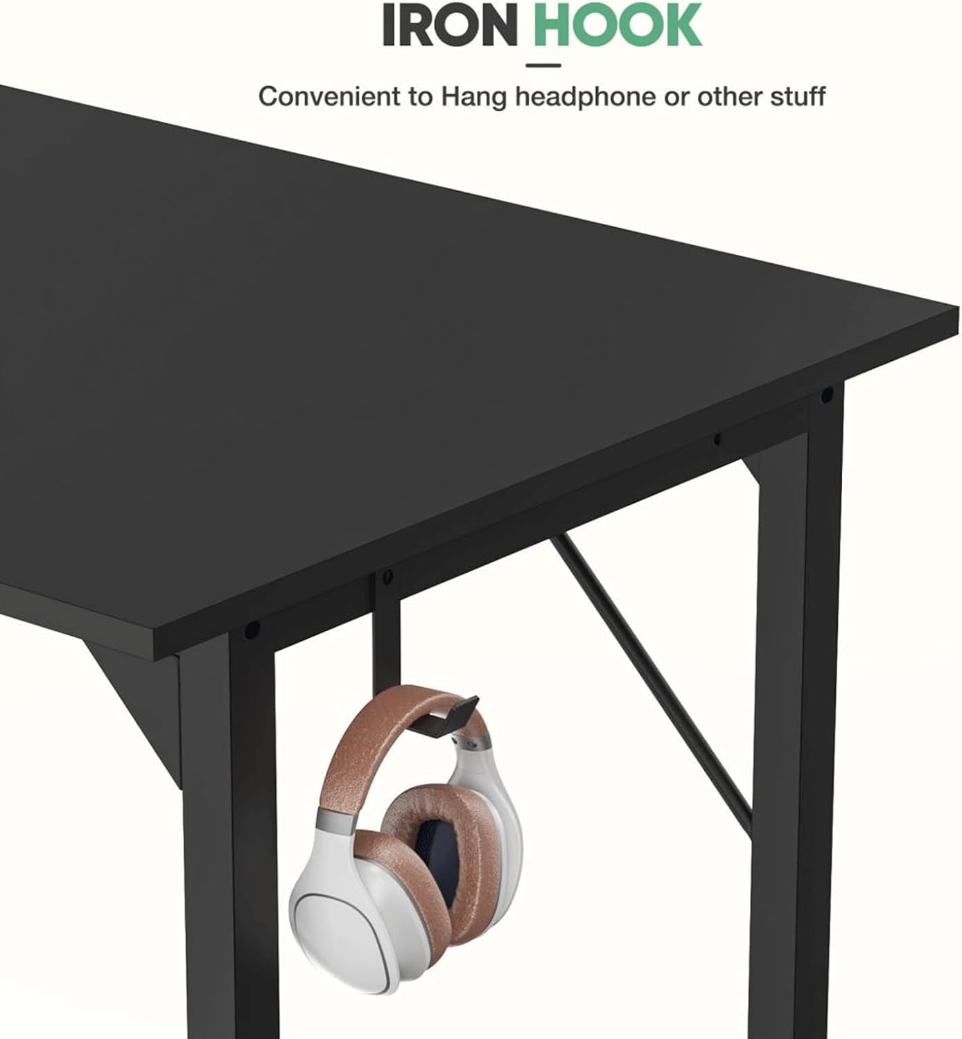 40 Inch Desk Office with Storage, Modern Simple Style Gaming Computer Table for Youth Student Adult, Metal and Wood Home Office Furniture, Black