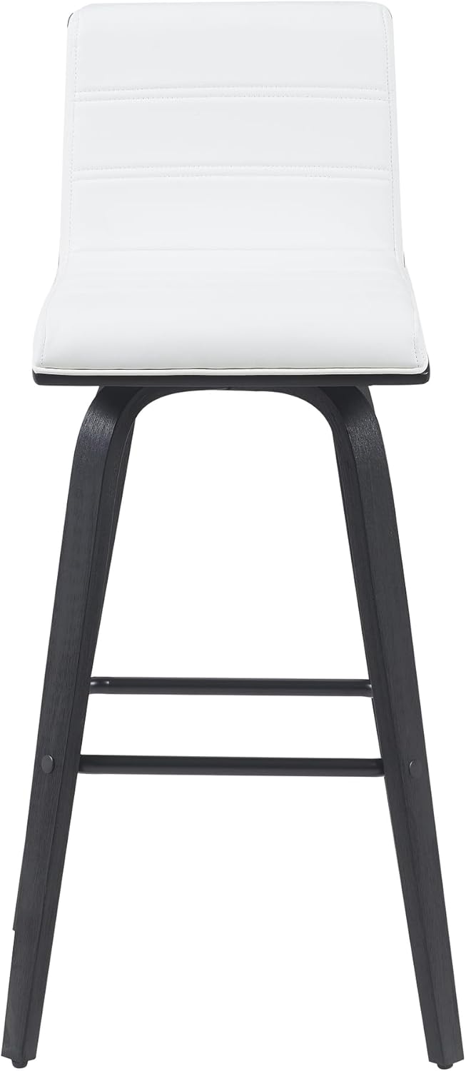Vienna Modern Swivel Bar Height Stool with Snow White Faux Leather Seat and Black Brushed Wood Frame Set of 3