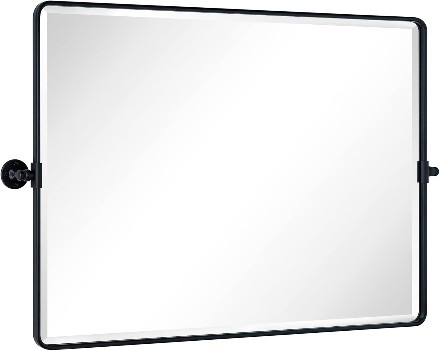 TEHOME 40x30'' Pivoting Bathroom Vanity Mirror Large Matt Black Metal Framed Rectangle Tilting Beveled Vanity Mirrors for Wall, Horizontal Hanging