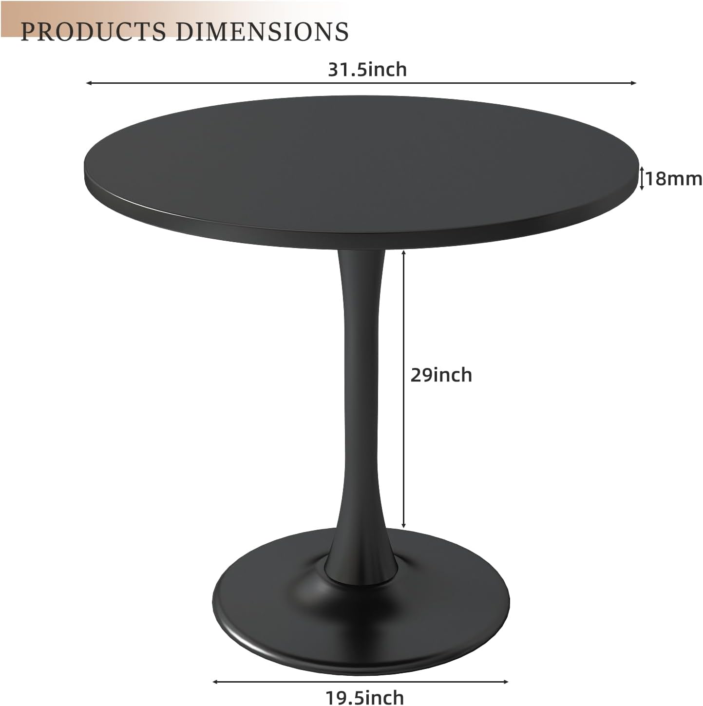 Black Round Table Modern Dining Table Tulip Round Kitchen Table Mid Century Coffee Table for Living Room, 31.5 inch