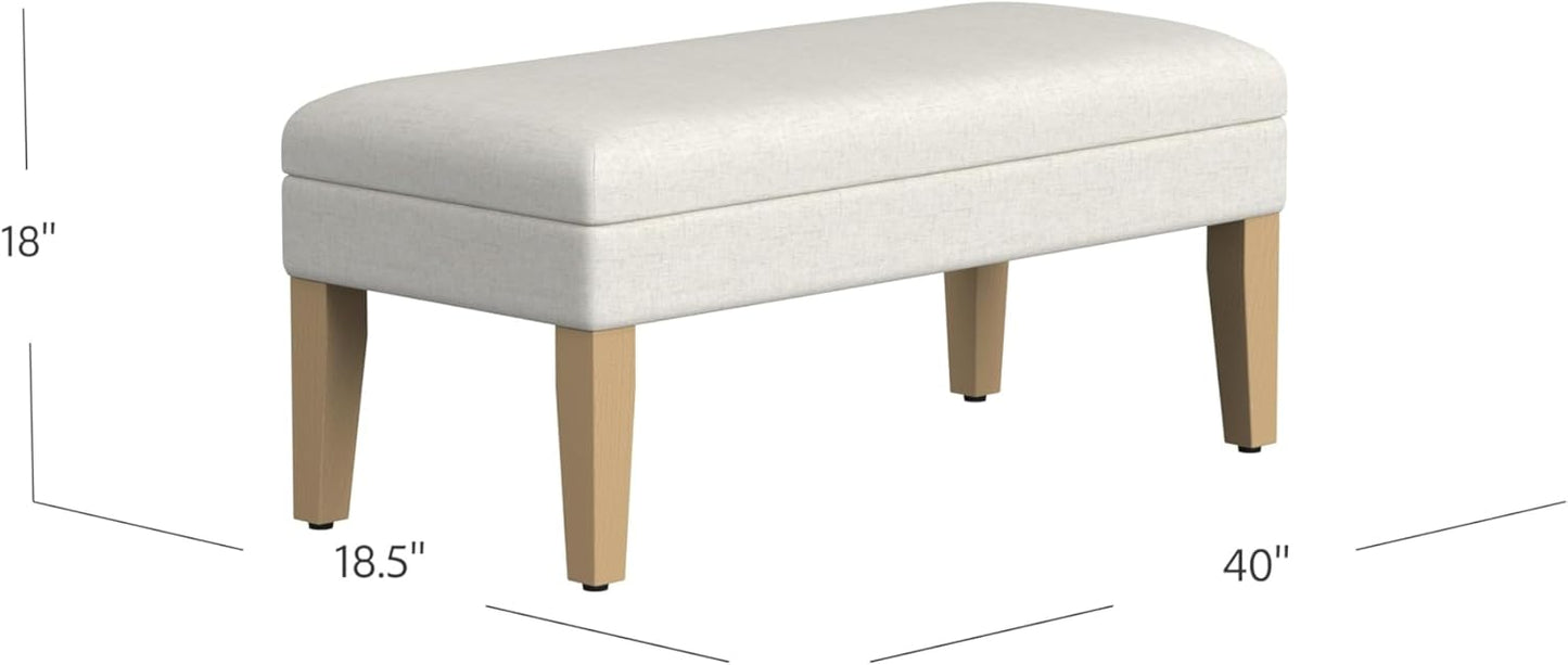 HomePop Home Decor | Upholstered Decorative Storage Ottoman Bench | Ottoman Bench with Storage for Living Room & Bedroom | Decorative Home Furniture, Cream Textured Woven