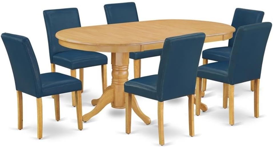 East West Furniture VAAB7-OAK-55 7 Piece Dinette Set Consist of an Oval Dining Room Table with Butterfly Leaf and 6 Oasis Blue Faux Leather Upholstered Chairs, 40x76 Inch, Oak
