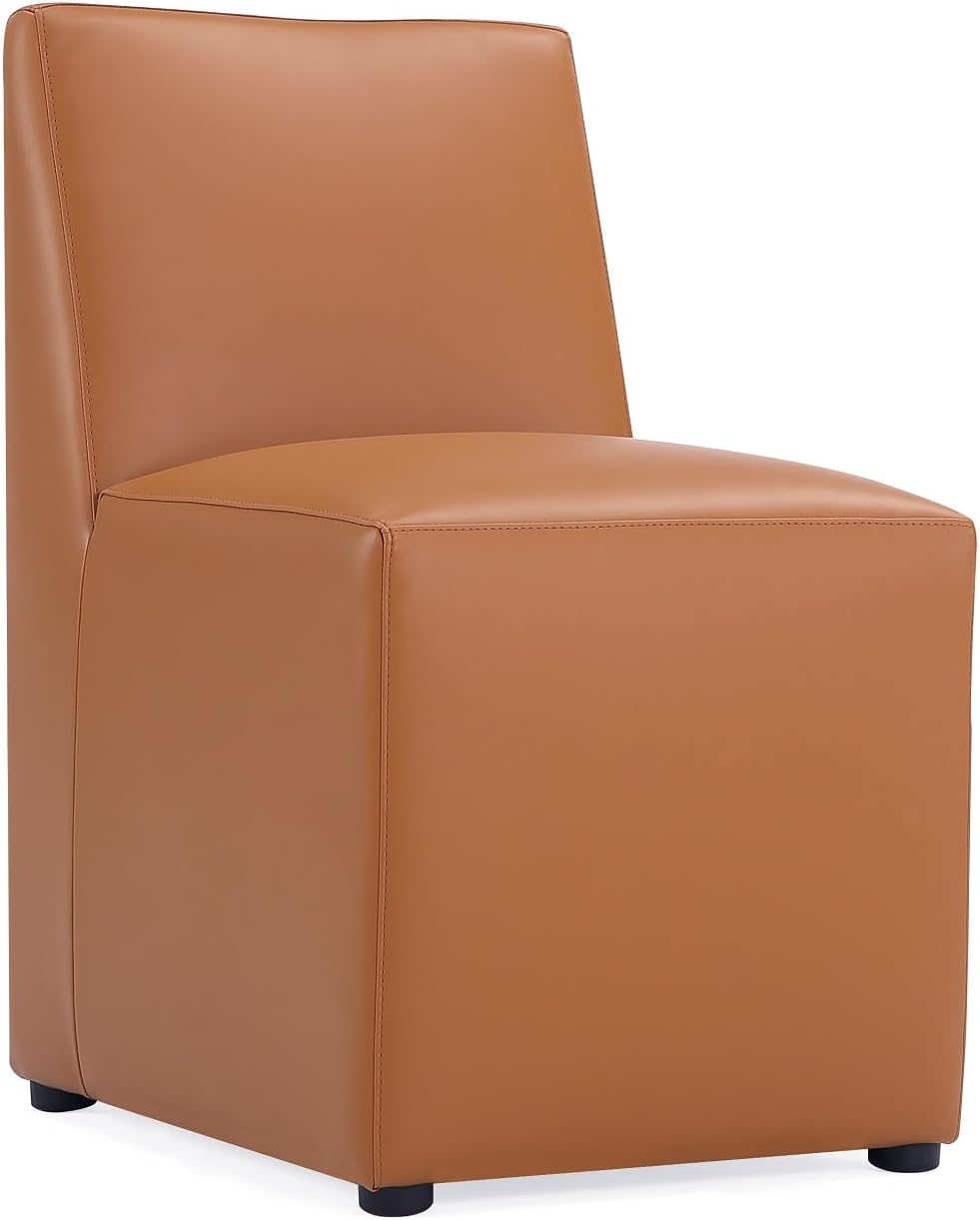 Manhattan Comfort Anna Square Modern Dining Chair with Head to Toe Faux Leather Upholstery and Plastic Foot Padding, Luxury Accent Furniture, Set of 2, Saddle