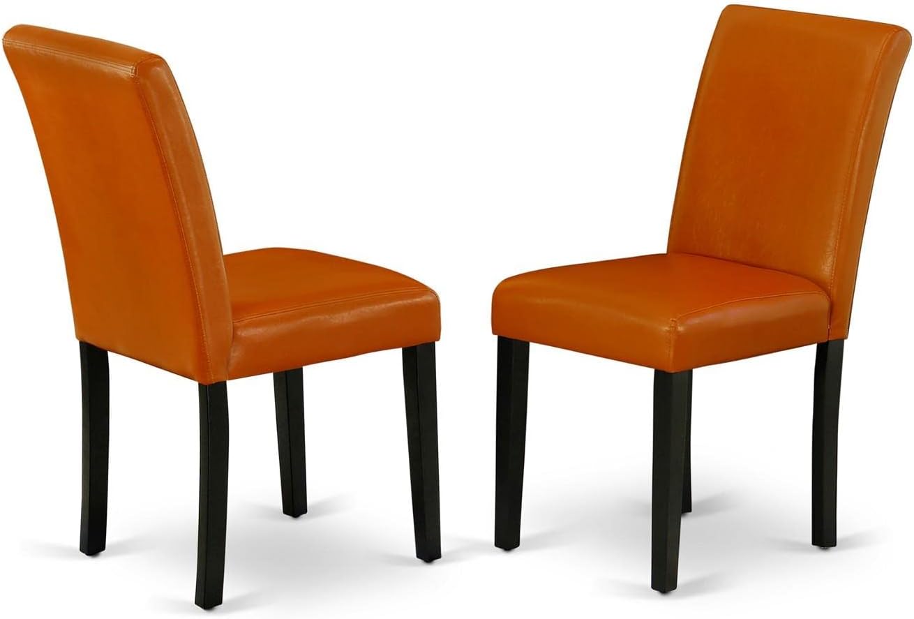 East West Furniture DLAB5-BLK-61 5 Piece Kitchen Table Set for 4 Includes a Round Dining Room Table with Dropleaf and 4 Baked Bean Faux Leather Parson Dining Chairs, 42x42 Inch, Black