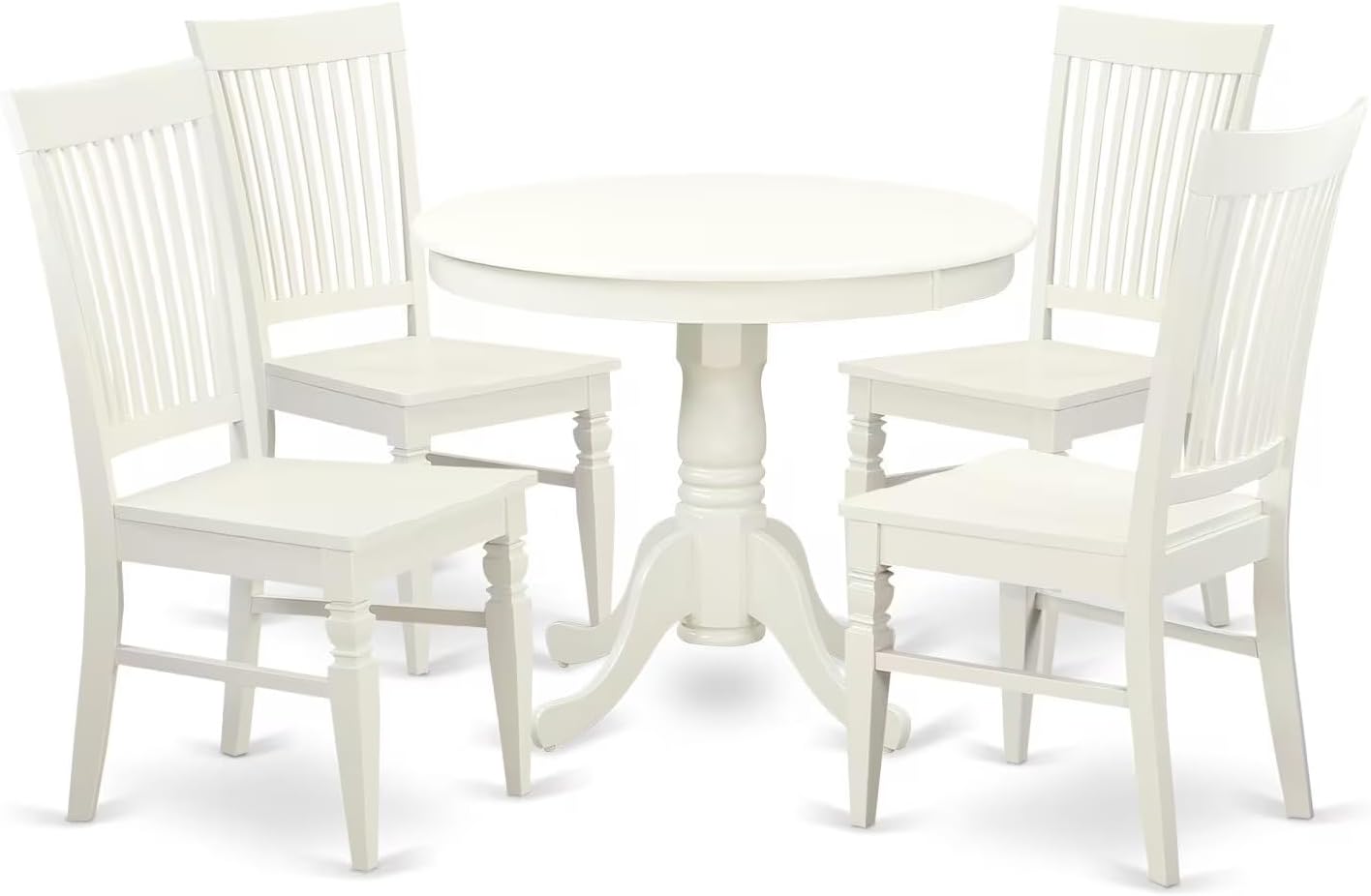 East West Furniture ANWE5-LWH-W 5 Piece Dining Room Table Set Includes a Round Kitchen Table with Pedestal and 4 Dining Chairs, 36x36 Inch, Linen White
